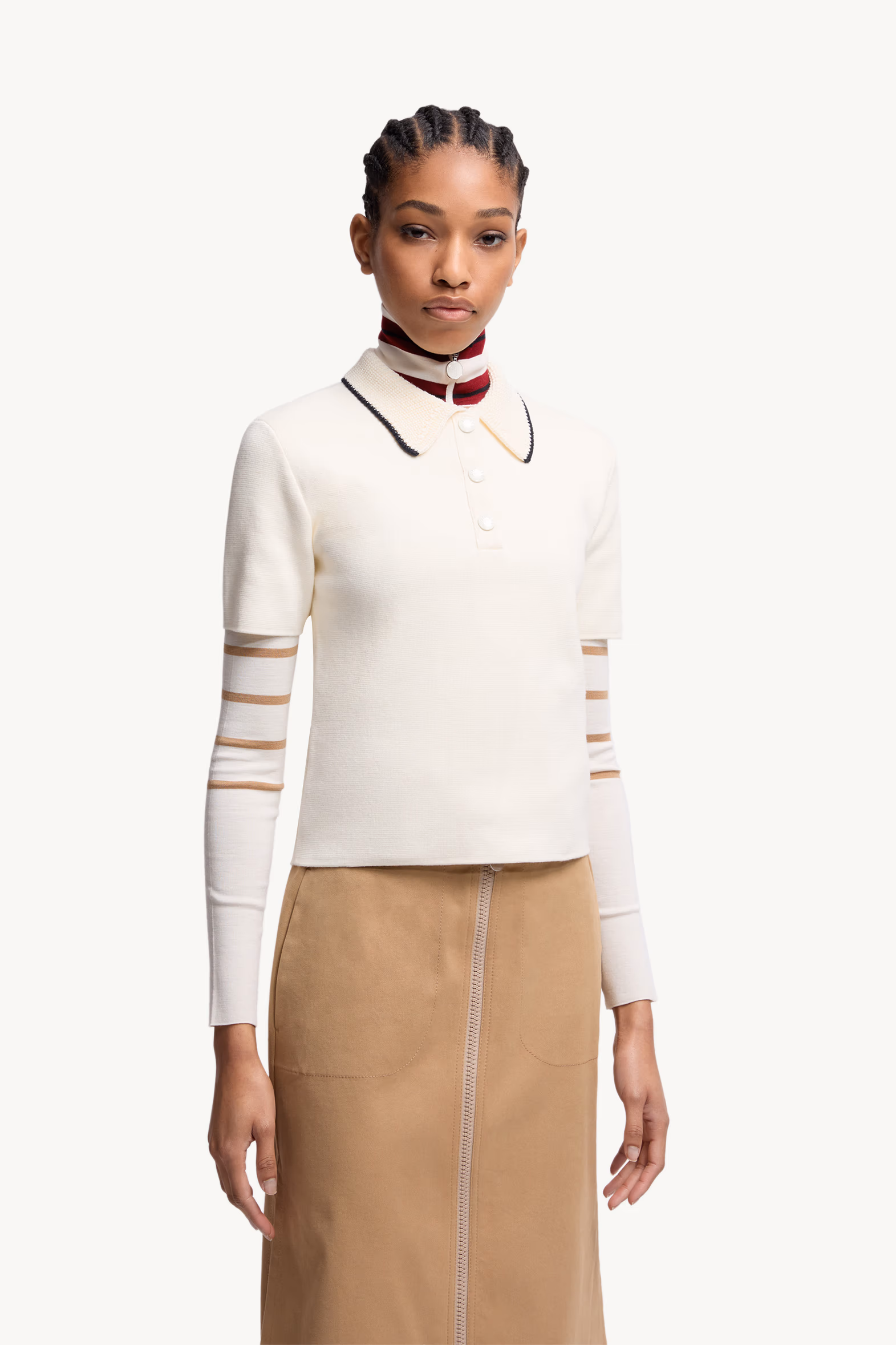 Knit Cotton Polo Shirt Women White Moncler 3